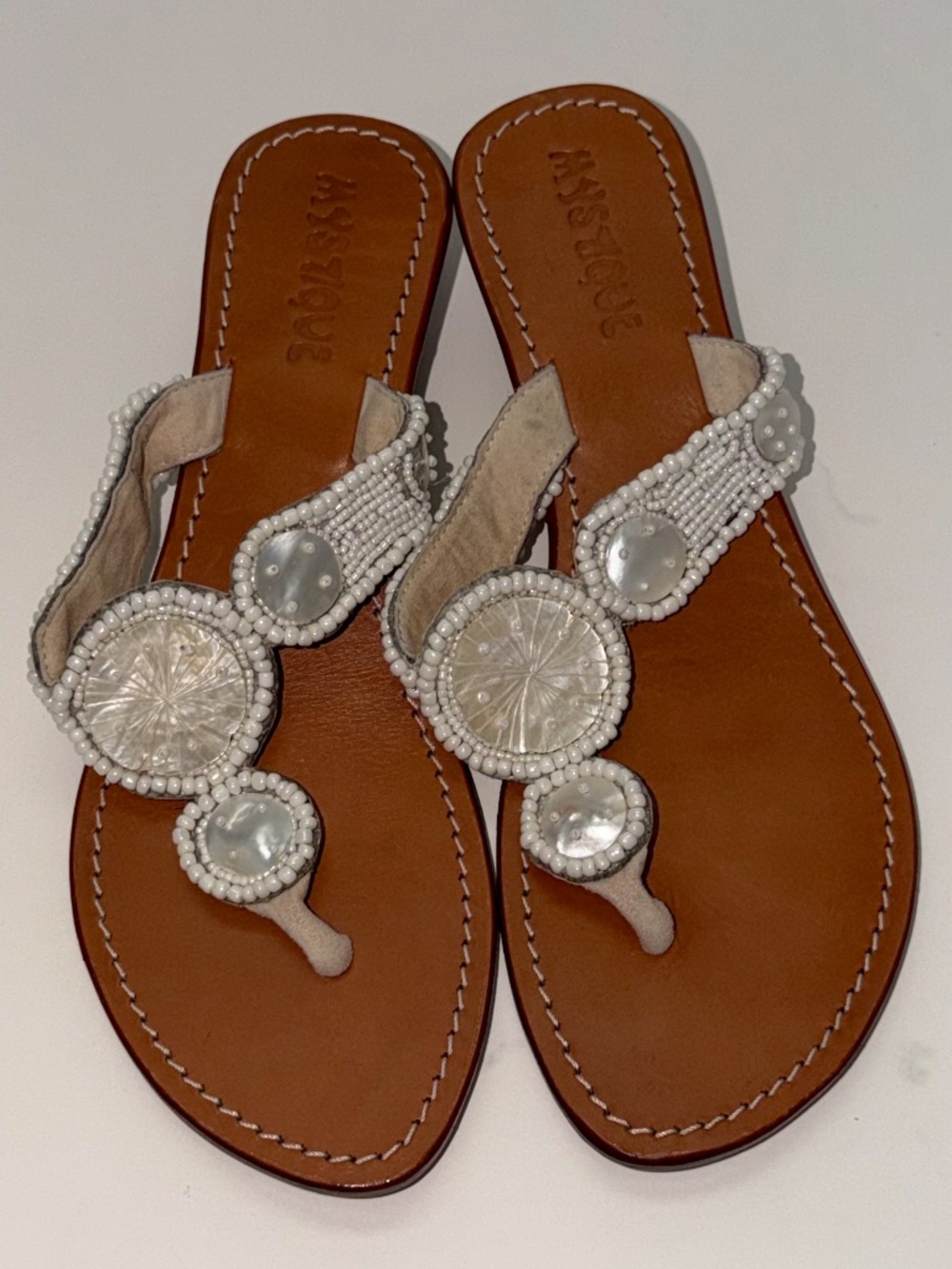 Mystique Boutique beaded thong sandal Kitten Heels